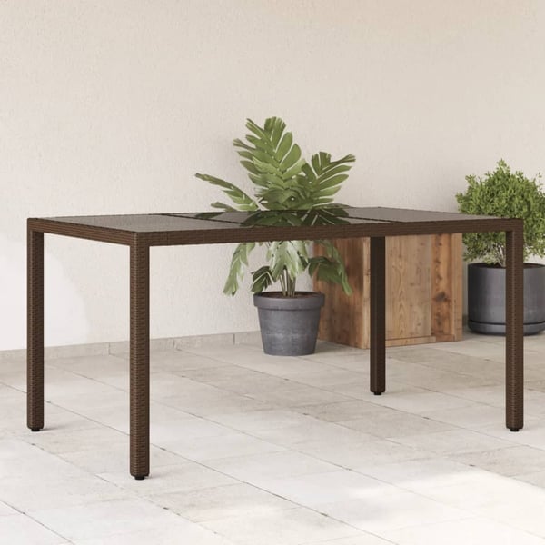 vidaXL Puutarhapöytä lasipöytälevy ruskea 150x90x75 cm polyrottinki