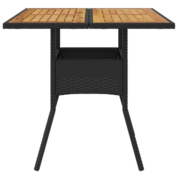 vidaXL Puutarhapöytä akasiapuu ja polyrottinki musta 80x80x75 cm