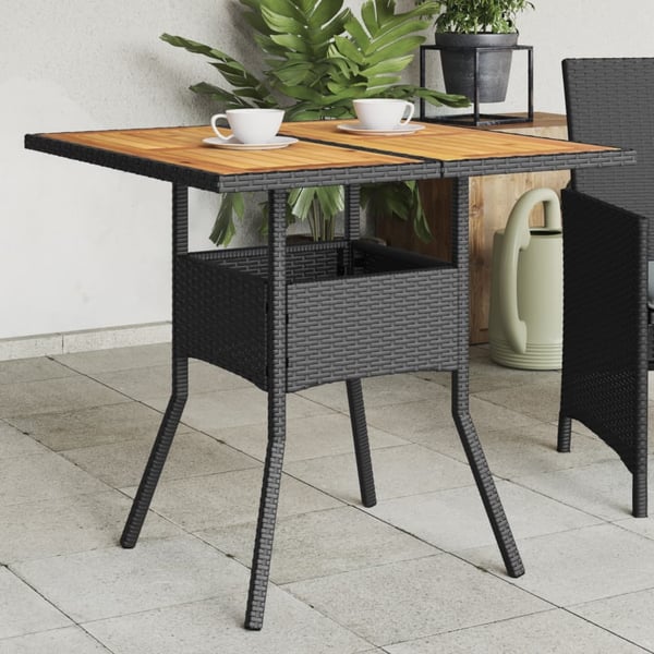 vidaXL Puutarhapöytä akasiapuu ja polyrottinki musta 80x80x75 cm