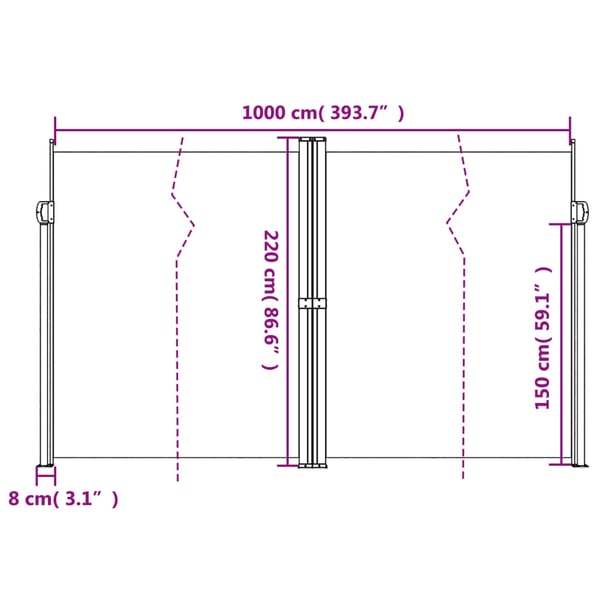 vidaXL Uttrekkbar sidemarkise 220x1000 cm rød
