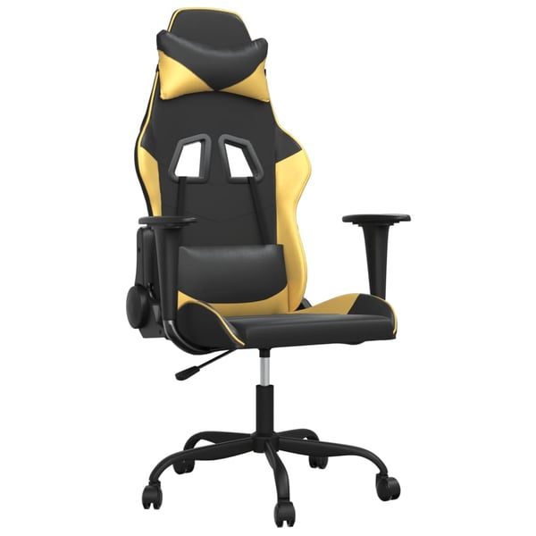 vidaXL gamingstol m. massagefunktion kunstlæder sort guldfarvet