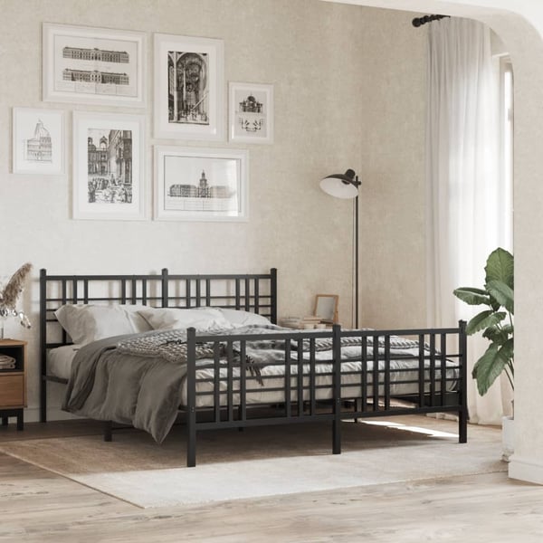 vidaXL Sengeramme i metall med hode- og fotgavl svart 150x200 cm