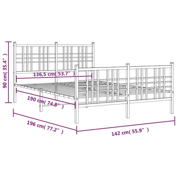 vidaXL Sengeramme i metall med hode- og fotgavl svart 137x190 cm