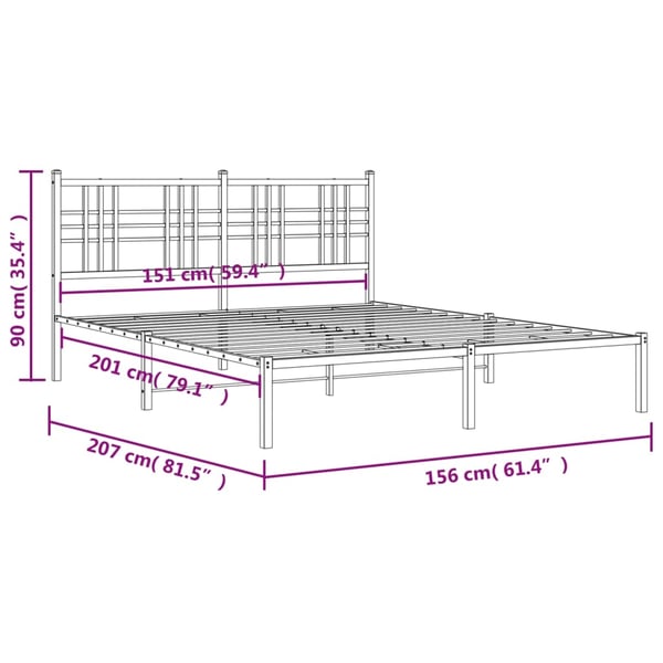 vidaXL Sengeramme i metall med sengegavl svart 150x200 cm