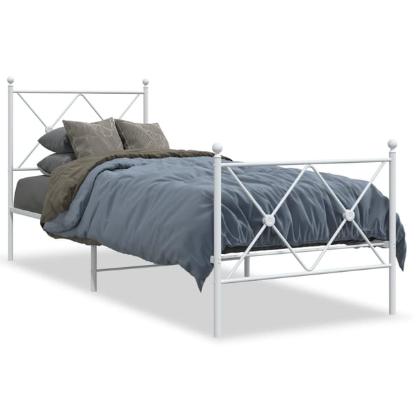 vidaXL Sengeramme i metall med hode- og fotgavl hvit 75x190 cm