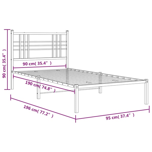 vidaXL Sengeramme i metall med hodegavl svart 90x190 cm