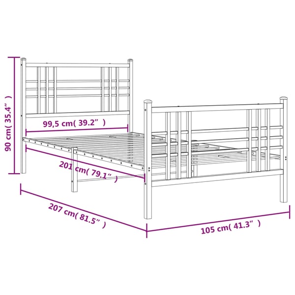 vidaXL Sengeramme i metall med hode- og fotgavl svart 100x200 cm