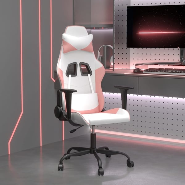 vidaXL gamingstol kunstlæder hvid og lyserød