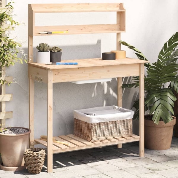 vidaXL Pottebord med vask 147,5x44x139,5 cm heltre gran