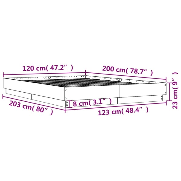 vidaXL Sengeramme røkt eik 120x200 cm konstruert tre