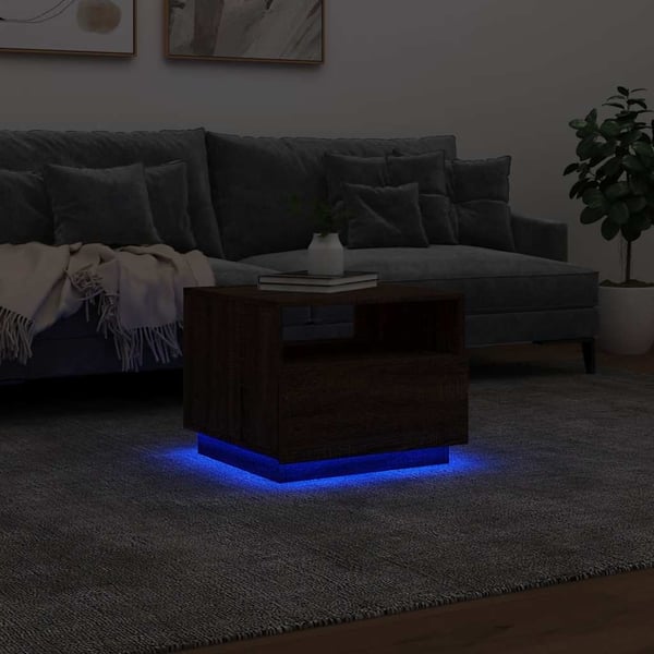 vidaXL Salongbord med LED-lys brun eik 50x49x40 cm