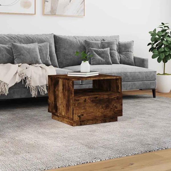 vidaXL sofabord med LED-lys 50x49x40 cm røget egetræsfarve