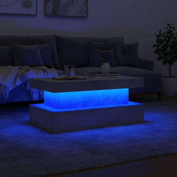 vidaXL Salongbord med LED-lys betonggrå 90x50x40 cm