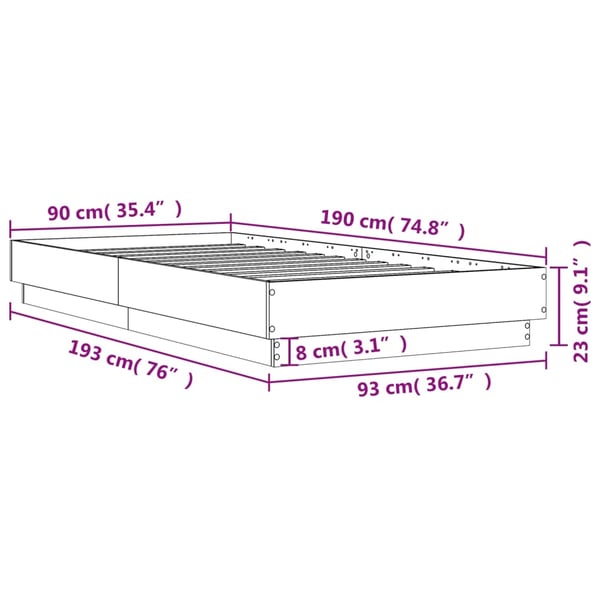 vidaXL Sengeramme uten madrass sonoma eik 90x190 cm konstruert tre