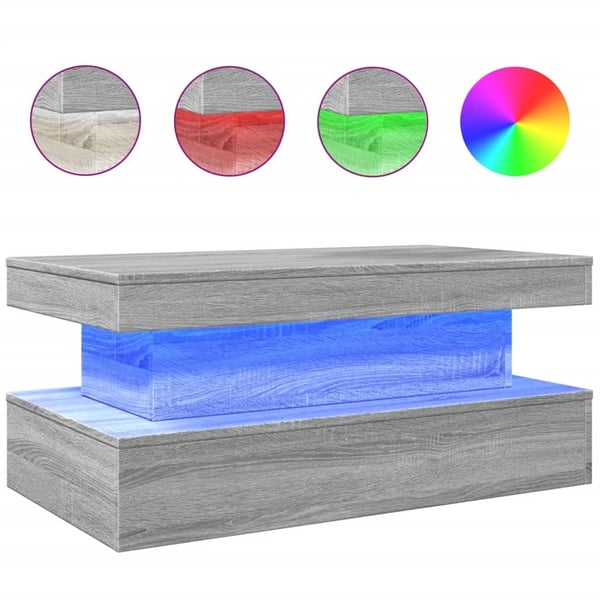 vidaXL Sohvapöytä LED-valoilla harmaa Sonoma 90x50x40 cm