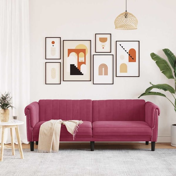 vidaXL Soffa 3-sits vinröd sammet
