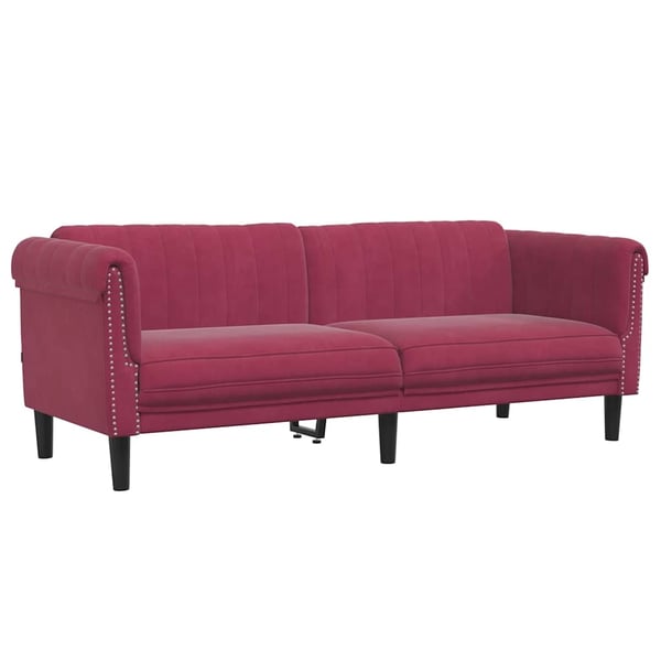 vidaXL Soffa 3-sits vinröd sammet