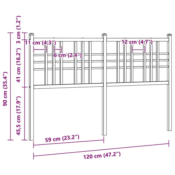 vidaXL Utskiftbar sengegavl i metall hvit 120 cm