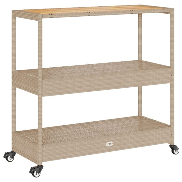 vidaXL barvogn med 3 hylder polyrattan og massivt akacietræ beige