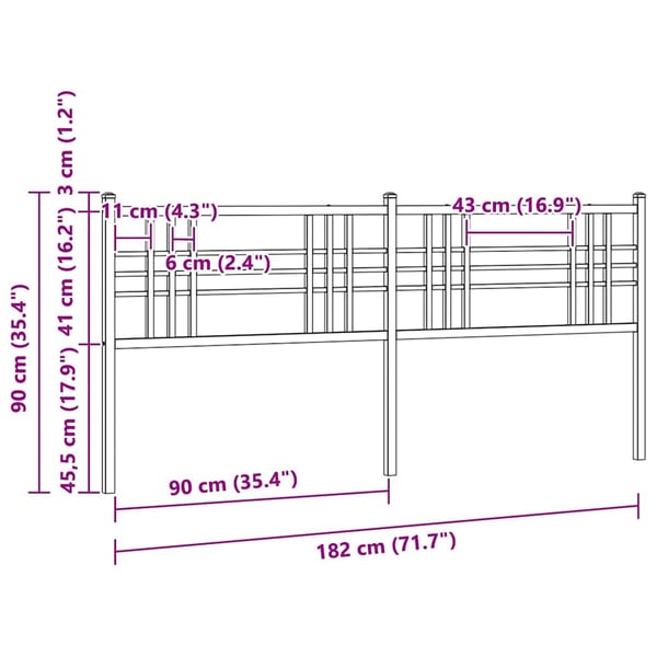 vidaXL Utskiftbar sengegavl i metall hvit 180 cm