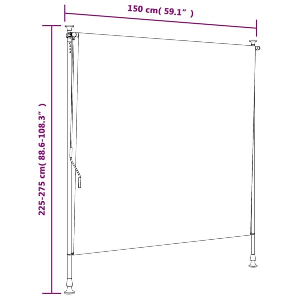 vidaXL Utendørs rullegardin gul og hvit 150x270 cm stoff og stål