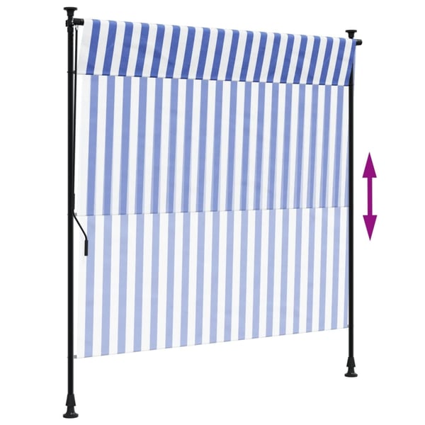 vidaXL Utendørs rullegardin blå og hvit 200x270 cm stoff og stål