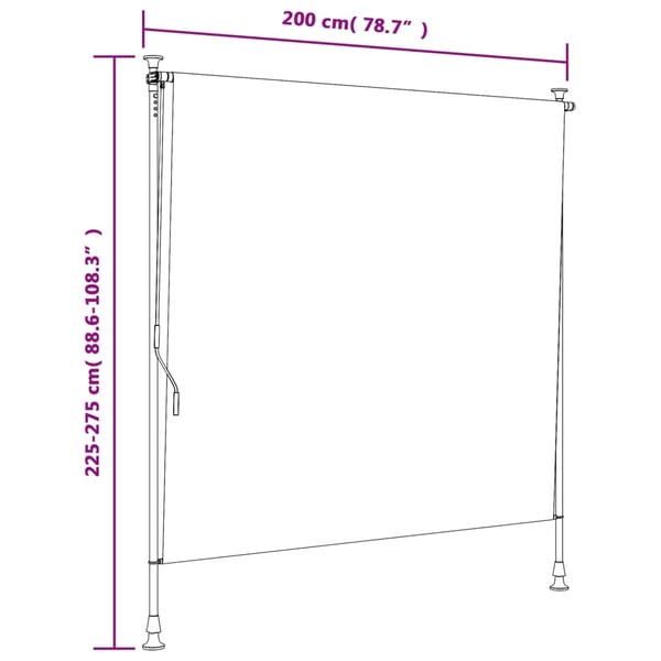 vidaXL Utendørs rullegardin oransje og hvit 200x270 cm stoff og stål