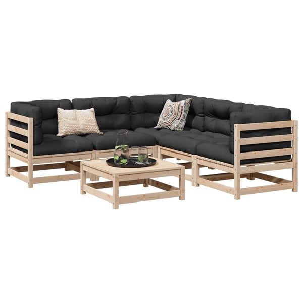 vidaXL sofasæt til haven 6 dele med hynder massivt fyrretræ