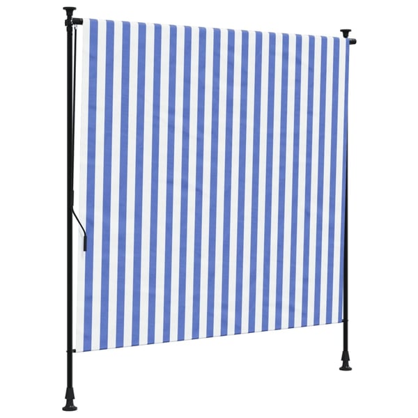 vidaXL Utendørs rullegardin blå og hvit 150x270 cm stoff og stål