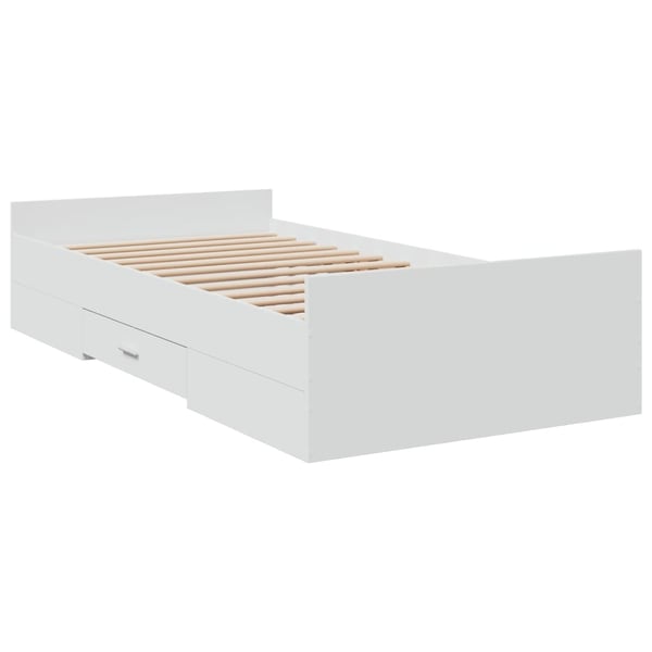vidaXL Sengeramme med skuffer hvit 75x190 cm konstruert tre