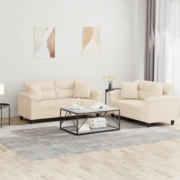 vidaXL sofasæt 2 dele med puder mikrofiberstof beige