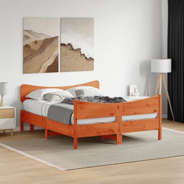 vidaXL Sengeramme uten madrass voksbrun 140x200 cm heltre furu