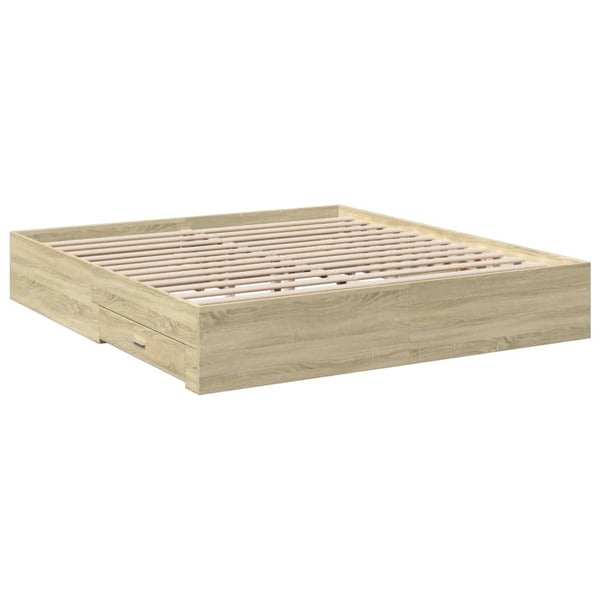 vidaXL Sengeramme med skuffer sonoma eik 200x200 cm konstruert tre