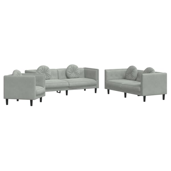 vidaXL sofasæt 3 dele med puder velour lysegrå