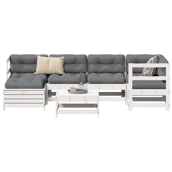 vidaXL sofasæt til haven 7 dele massivt fyrretræ hvid