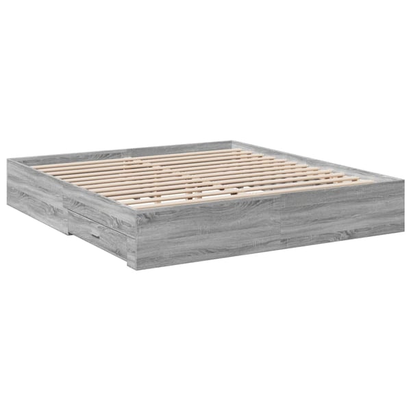 vidaXL Sengeramme med skuffer grå sonoma 200x200 cm konstruert tre