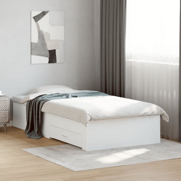 vidaXL Sengeramme med skuffer hvit 90x200 cm konstruert tre
