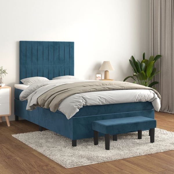 vidaXL kontinentalseng med madras 120x190 cm velour mørkeblå
