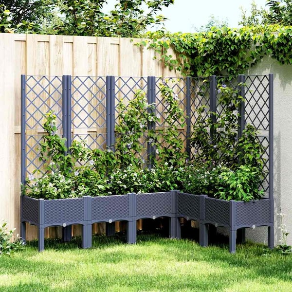 vidaXL Plantekasse med espalier blågrå 160x120x142 cm PP