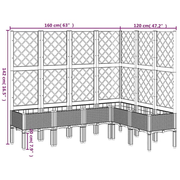 vidaXL Plantekasse med espalier blågrå 160x120x142 cm PP