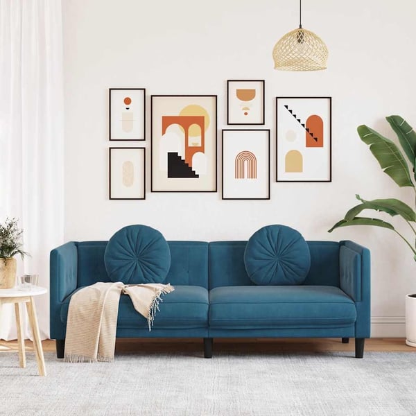vidaXL Soffa med kuddar 3-sits blå sammet