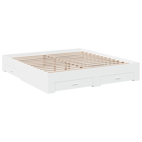 vidaXL Sengeramme med skuffer hvit 200x200 cm konstruert tre