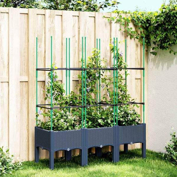 vidaXL Plantekasse med espalier blågrå 120x40x142,5 cm PP
