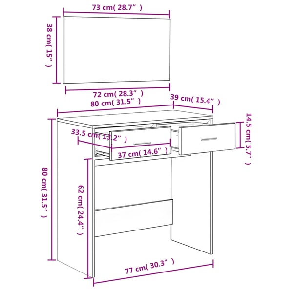 vidaXL makeupbord med spejl 80x39x80 cm sonoma-eg