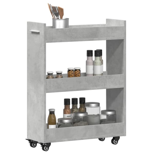 vidaXL Sidebord med hjul betonggrå 60x22x79 cm konstruert tre
