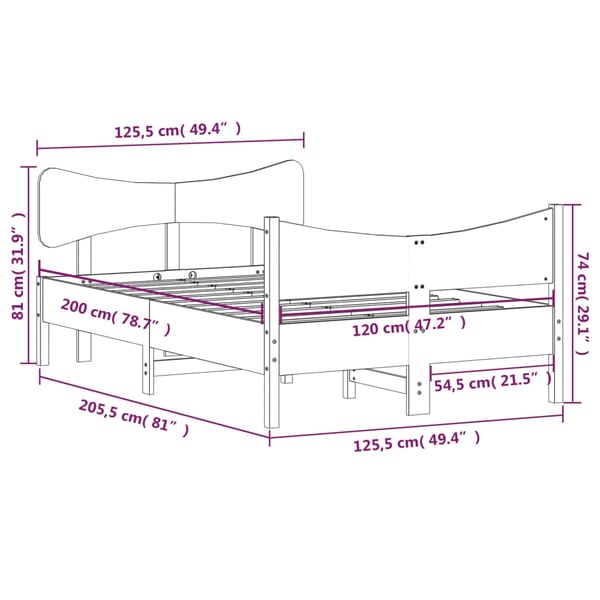 vidaXL Sengeramme uten madrass voksbrun 120x200 cm heltre furu