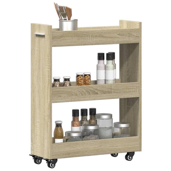 vidaXL Sidebord med hjul sonoma eik 60x22x79 cm konstruert tre