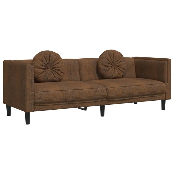 vidaXL 3-personers sofa med hynder imiteret ruskind brun