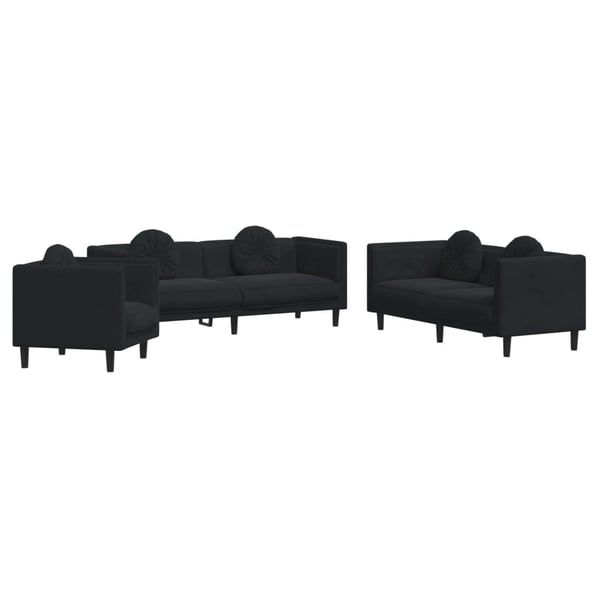 vidaXL sofasæt 3 dele med puder velour sort