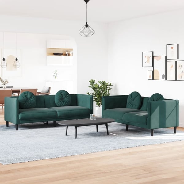 vidaXL sofasæt 2 dele med puder velour mørkegrøn